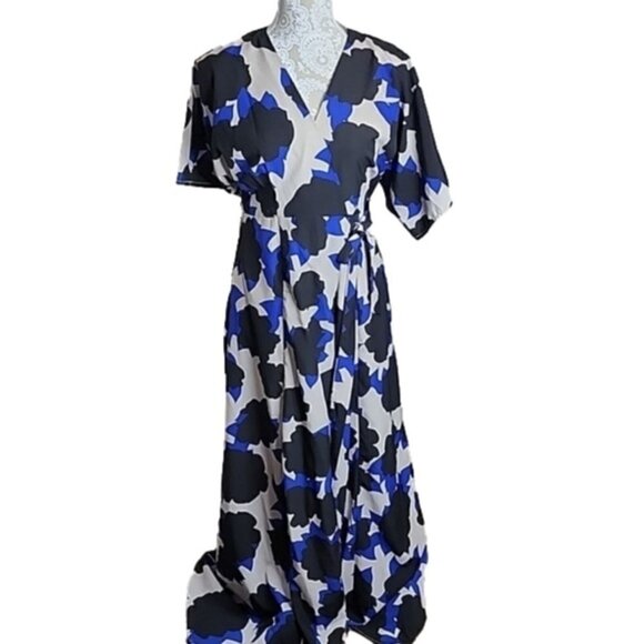 Anthropologie Hutch Geo Abstract Wrap Short Sleeve Hi/low Maxi Dress, NWT, Small - Picture 1 of 9